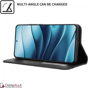 Dirbtinės odos atverčiamas dėklas su skyreliais - juodas (Xiaomi Redmi Note 14 4G)